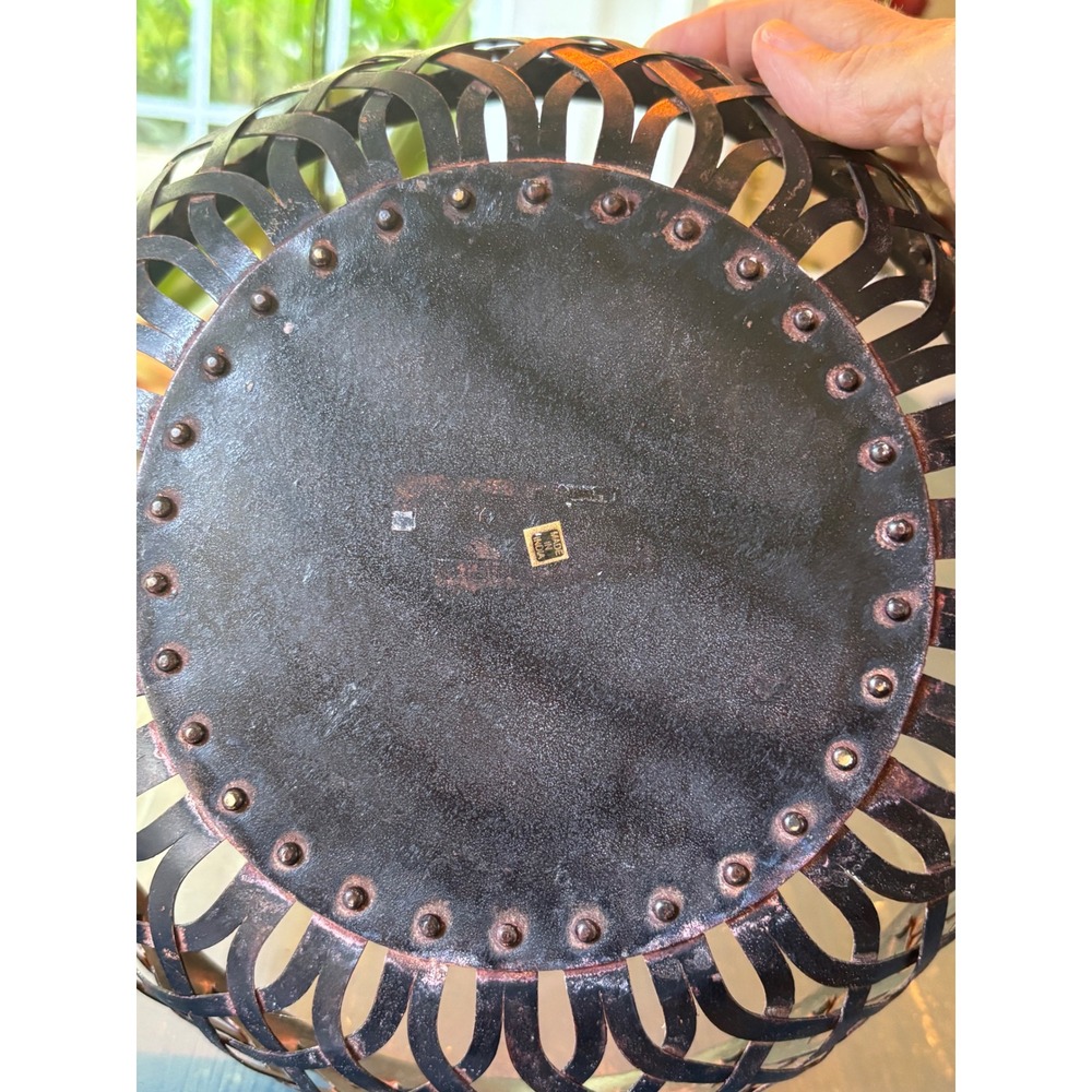 VTG Woven Metal Basket Bronze Copper Patina Round Fruit Bowl Ring Handle - Picture 2 of 8